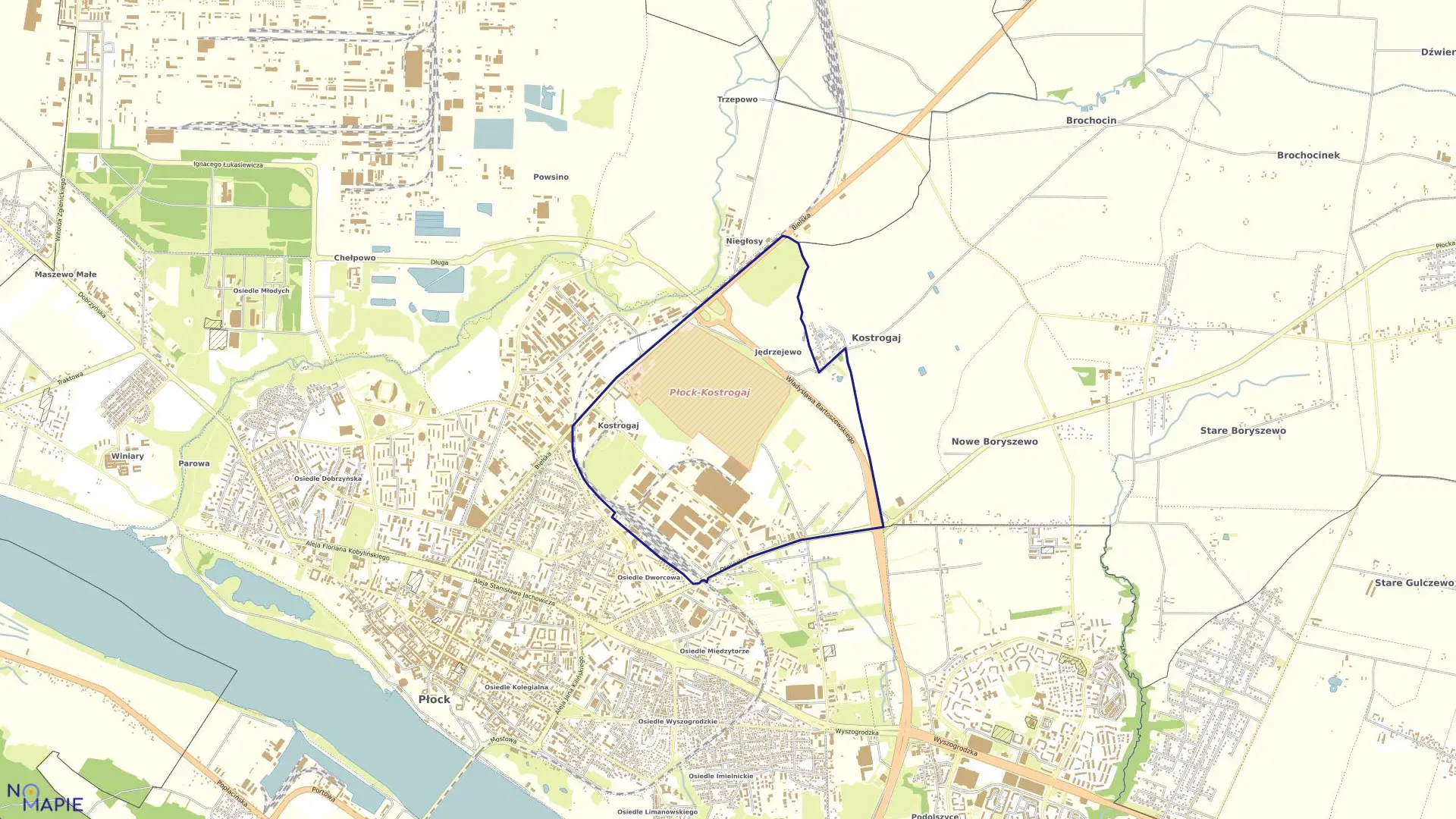Mapa obrębu KOSTROGAJ ROLNICZY w mieście Płock