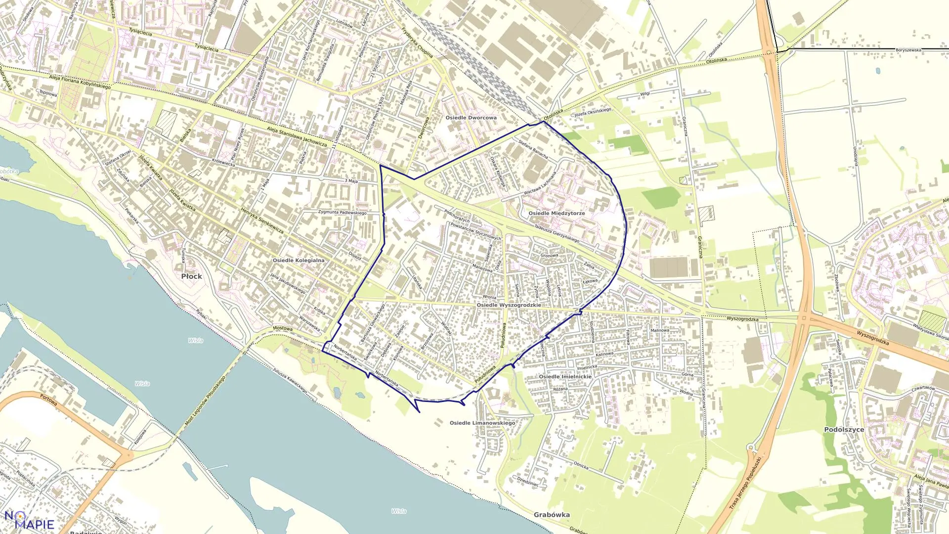Mapa obrębu WYSZOGRODZKA w mieście Płock